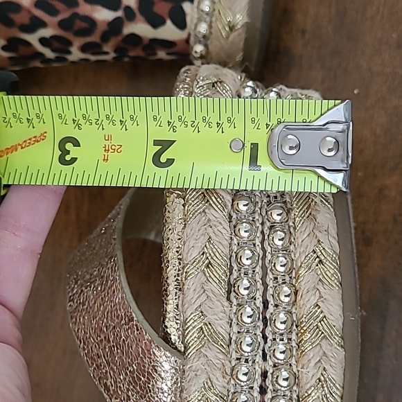 BAMBOO Gold Wedge Sandals with Animal Print Design size 9 - Picture 12 of 13